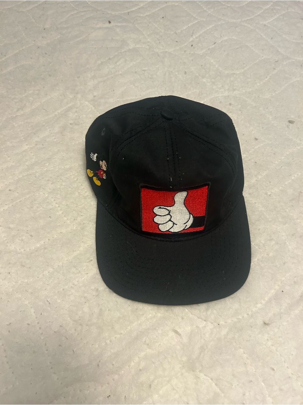 Kids Black Cap with Red Thumbs-Up Patch and Mickey Accent